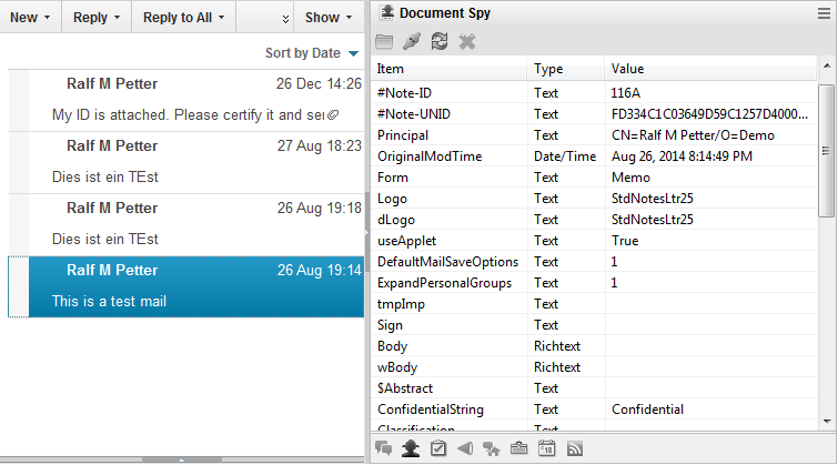 IBM Notes Document properties in the Sidebar
